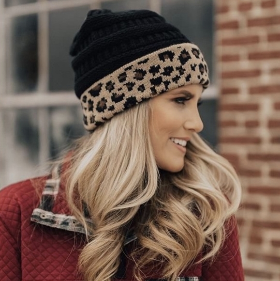 LAST ONE! 🥳HOST PICK🥳 NWT C.C. Black and Leopard Print Knit Beanie - Picture 9 of 16